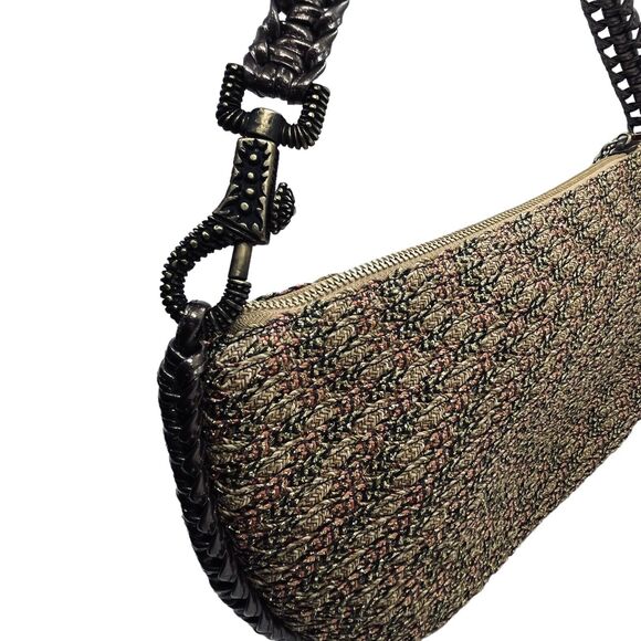 Eric Javits Shoulder Bag Squishee Woven Straw Braided Chain Strap Gold Multi - Picture 4 of 16